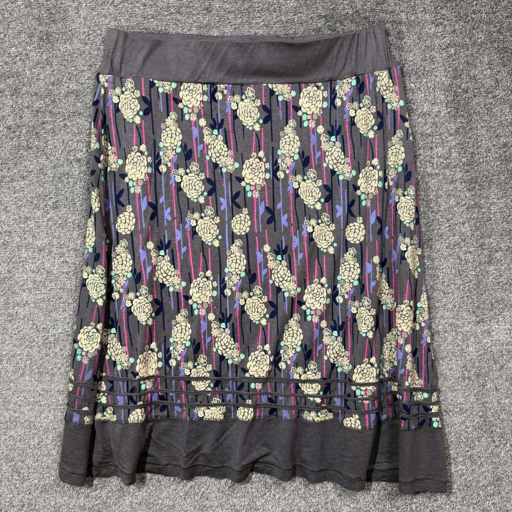 Abstract‎ Skirt Floral XL Grey Print Knee Length Pintuck Hem Viscose Stretch